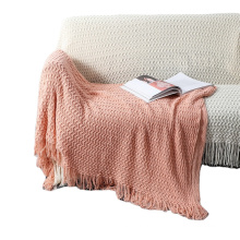 Factory wholesale Knitted chunky acrylic Throw Blanket with Tassels Soft Cozy Light Weight blanket for Sofa